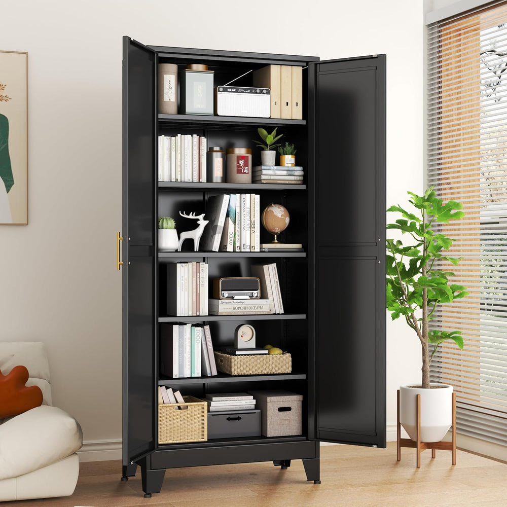 Ckzbx Metal Cabinets with Doors and Shelves, 75" H Black Storage Cabinet...