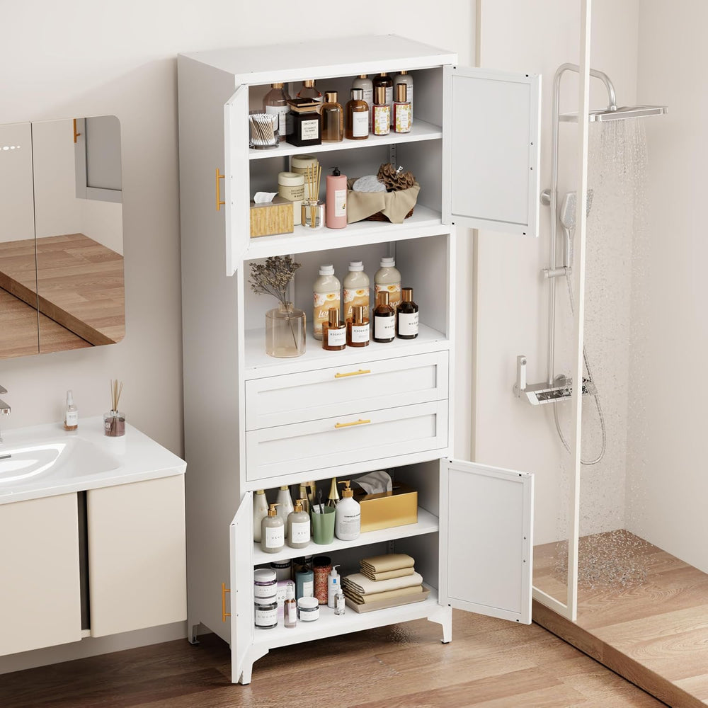 75” Tall Kitchen Pantry Storage Cabinet, Metal Bathroom Storage Cabinet with ...