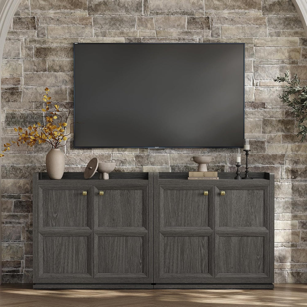 SICOTAS Sideboard Buffet Cabinet with 2 Doors & Shelves, Golden Handles