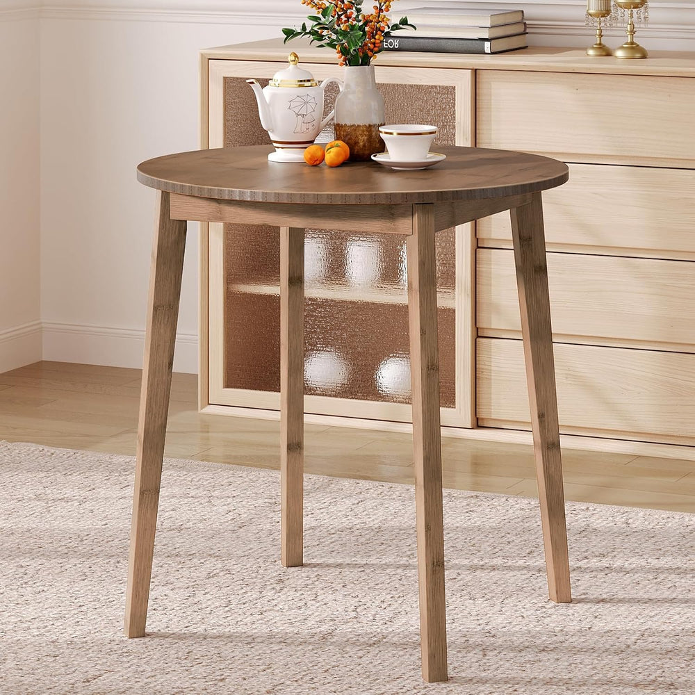 HOOBRO Bamboo Dining Table, Round Dining Table for 2, 27.5" Kitchen Tabl...