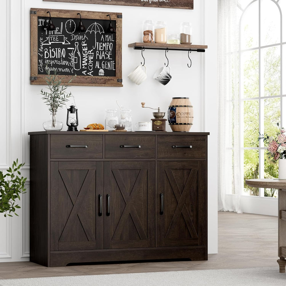HOSTACK Kitchen Buffet Cabinet with Storage, Sideboard Coffee Bar, Brown