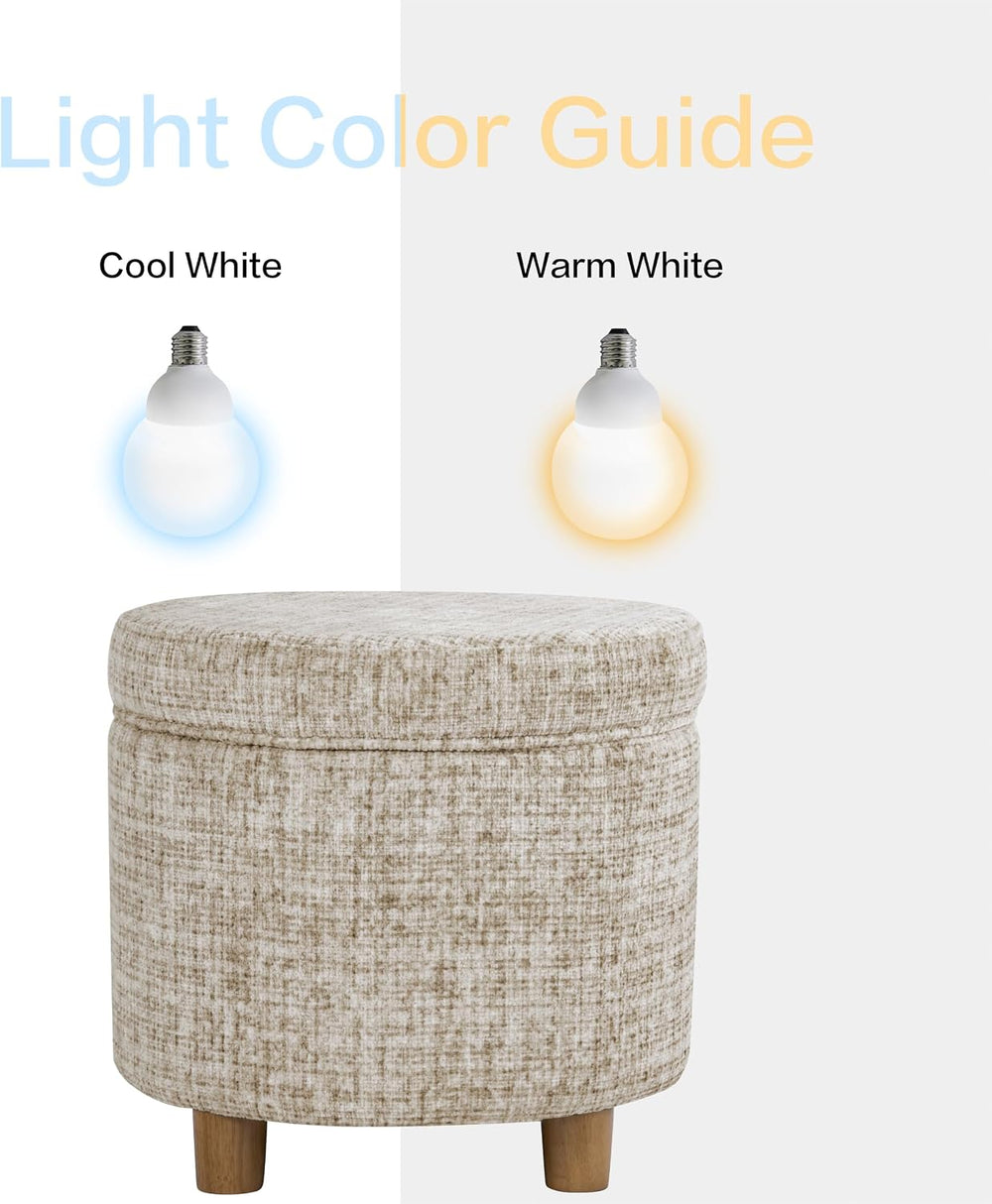 HomePop 19" Round Storage Ottoman - Cream Textural Woven