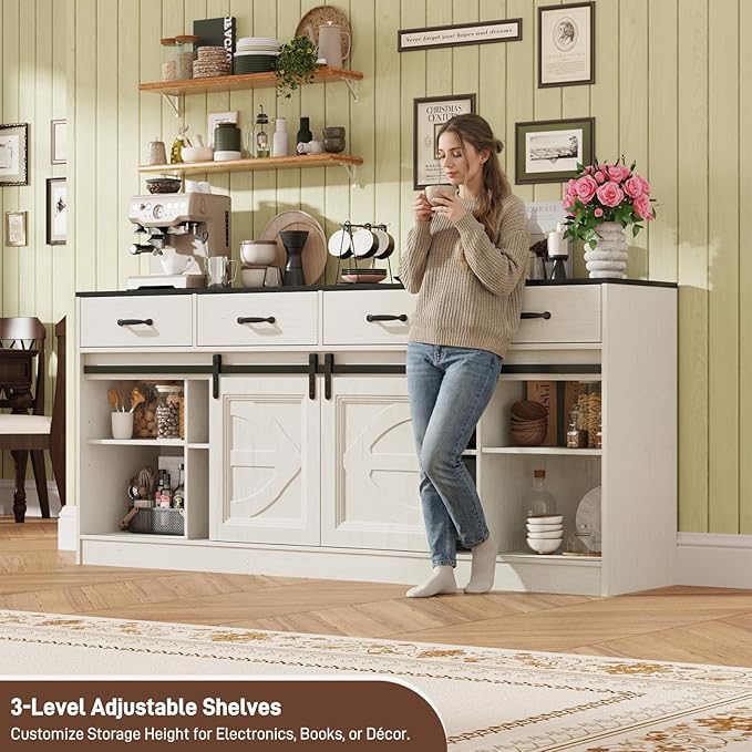 St.Mandyu 70" Large Farmhouse TV Stand for 85/80/75/70 Inch TVs w/4 Drawers,Rustic Tall Media Console w/Sliding Barn Door, Adjustable Shelves,Tall Entertainment Center for Living Room