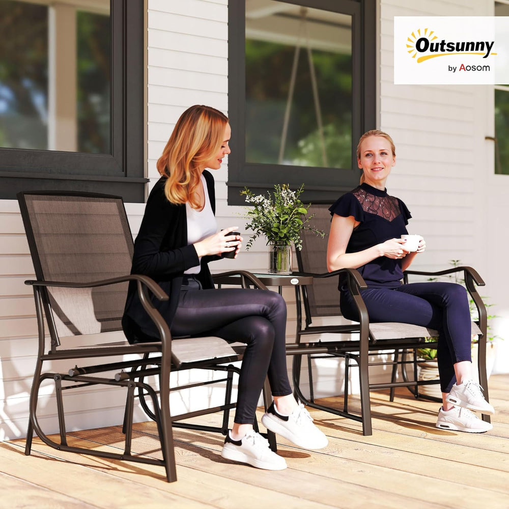 Outsunny Outdoor Glider Chair with Table 2-Seat Patio Loveseat Coffee Brown |...
