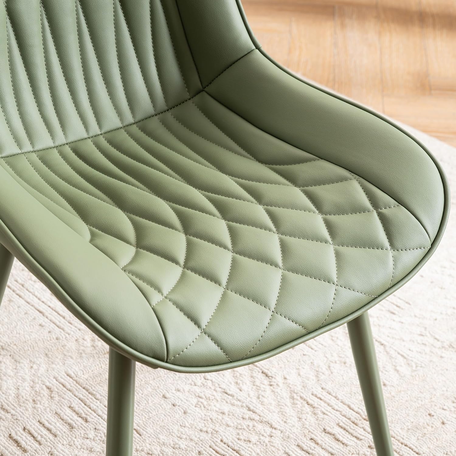 YOUNIKE Dining Chairs Set of 2 Kitchen & Dining Room Chairs Modern Green | Faux leather waterproof, comfortable accent side chairs with upholstered back and metal legs, easy to clean assemble; 300lb