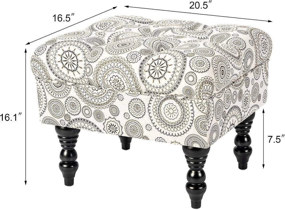 Adeco 20-inch Tufted Ottoman Stool with Wood Legs, Upholstered Foot Rest for ...