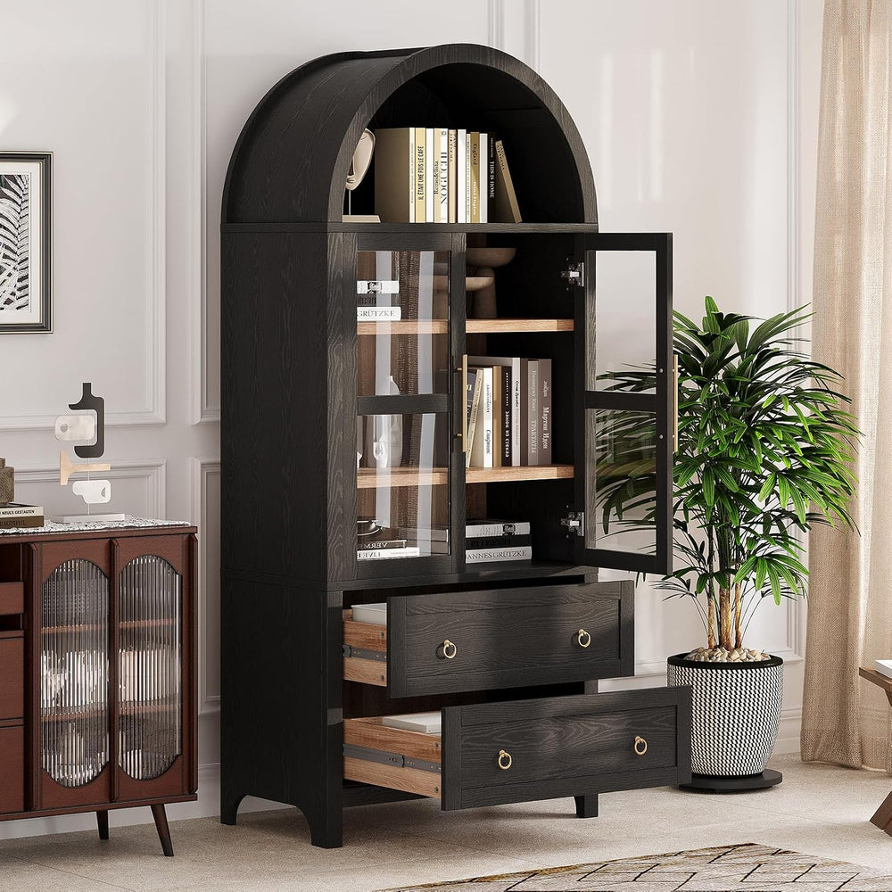 71" Tall Arched Kitchen Pantry, Modern Farmhouse Storage Cabinet with 2 ...