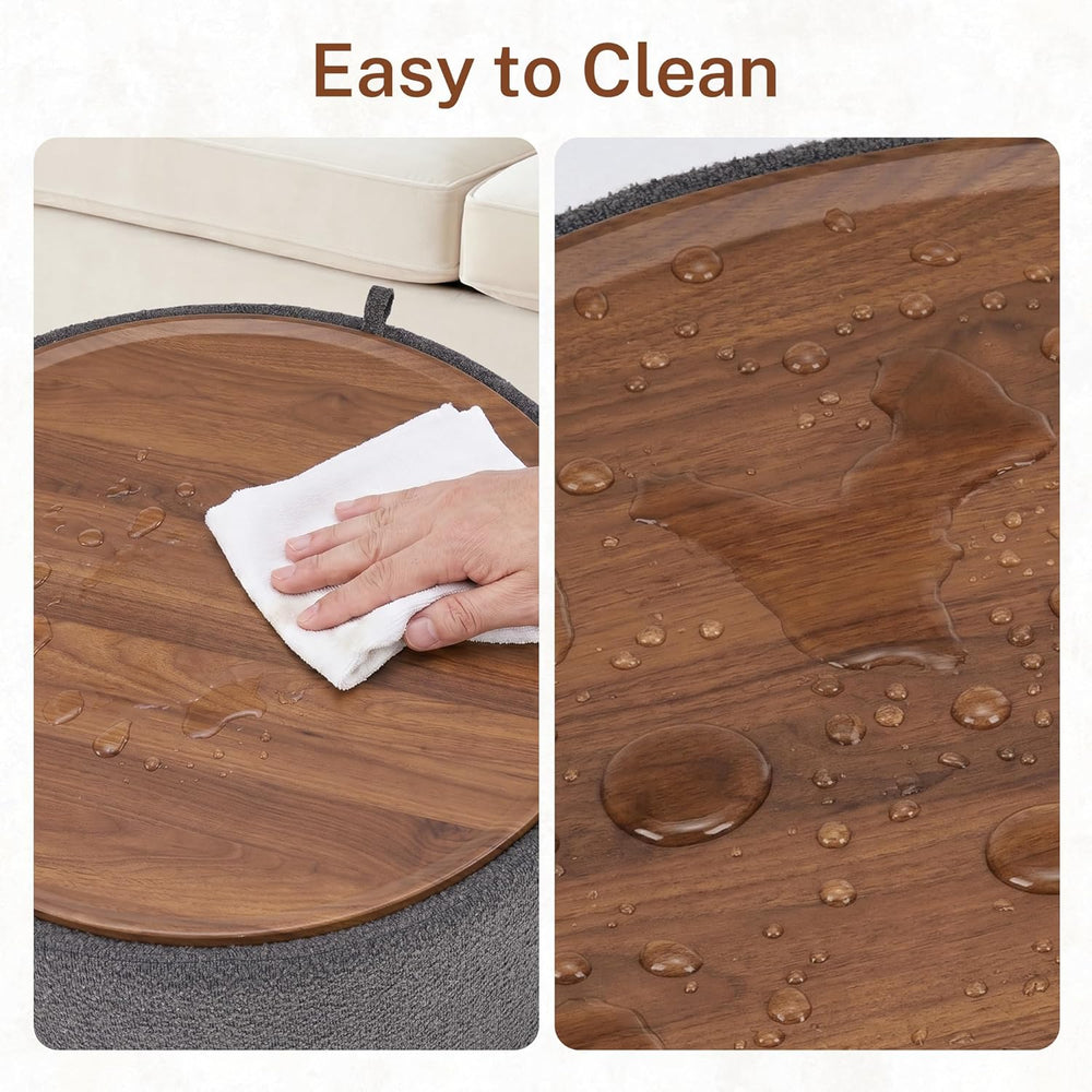 30 Inch Round Storage Ottoman Coffee Table, Modern Boucle Ottoman with Lift O...