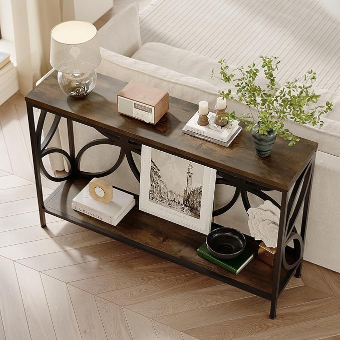 GiftGo Narrow Sofa Table 47.2 Inch, Industrial Sofa Table Behind Couch, Vinta...