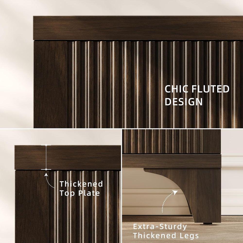 Mid Century Modern Fluted Buffet Cabinet with Storage, Accent Sideboard and C...