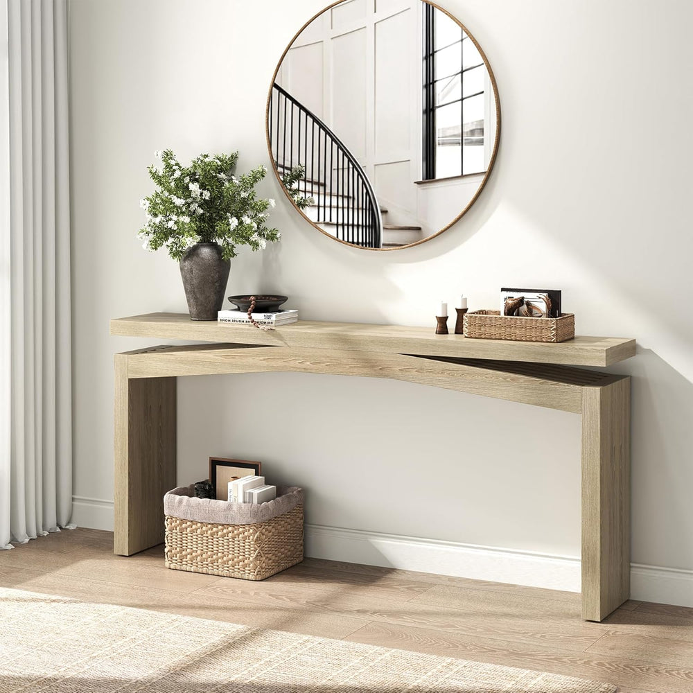 Epecoya 63 Inch Console Table for Entry Way Modern, Light Tan Wood | Farmhous...
