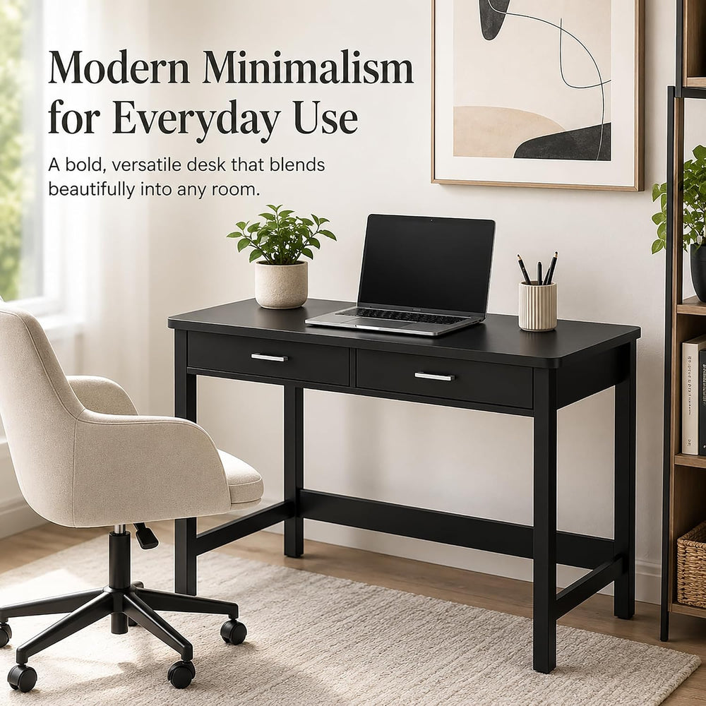 4NM 39.4" Small Desk with Wood Drawers, Home Office Computer Desk with W...