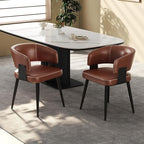 Modern Dining Chairs Set of 2, Upholstered Faux Leather Kitchen Side Chairs with Curved Open Back, Elegant Decorative Stitching, Easy Assembly for Dining Room, Restaurant, Cafe, Vintage Brown