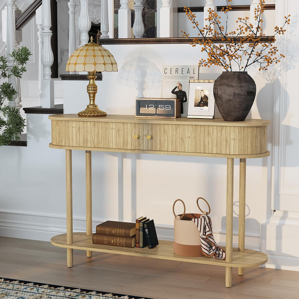 ARTPOWER Entryway Table with Storage, 47.2”, Natural Wood | Fluted Console Ta...