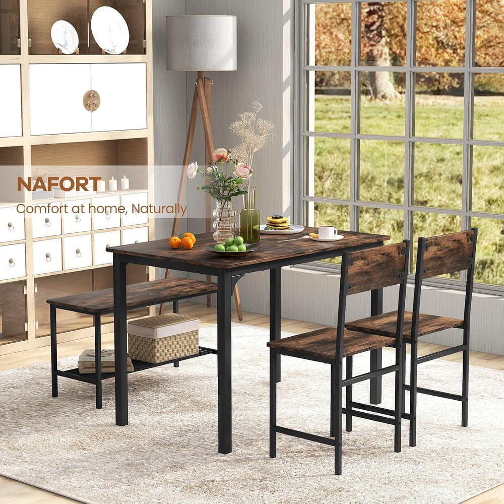 NAFORT Small Dining Table Set for 4 with Bench, Industrial Kitchen Table and ...