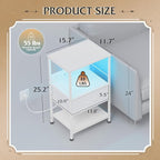WLIVE White Night Stand with Charging Station, LED Nightstand with Adjustable Fabric Drawer, 3-Tier Storage Bedside Table, Small End Side Tables for Bedroom