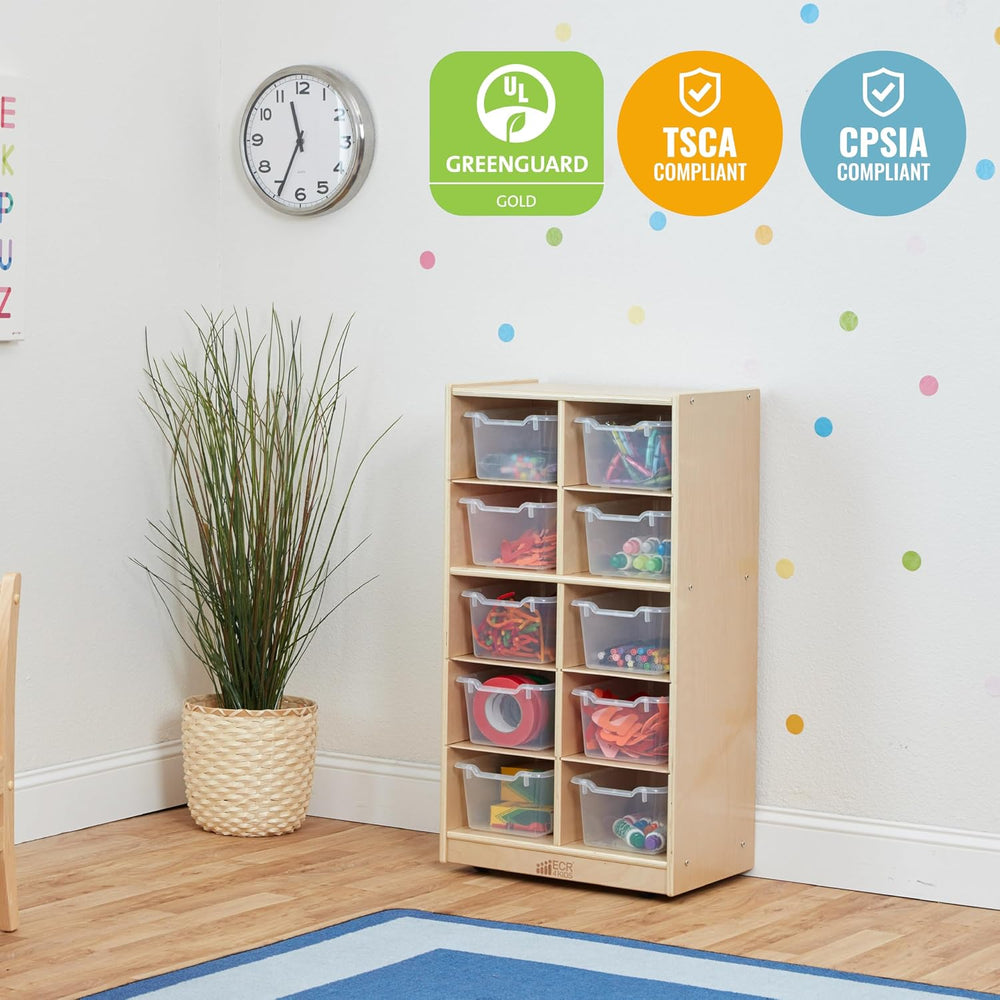 ECR4Kids 10 Cubby Tray Cabinet with Scoop Front Storage Bins, 5x2, Natural, C...