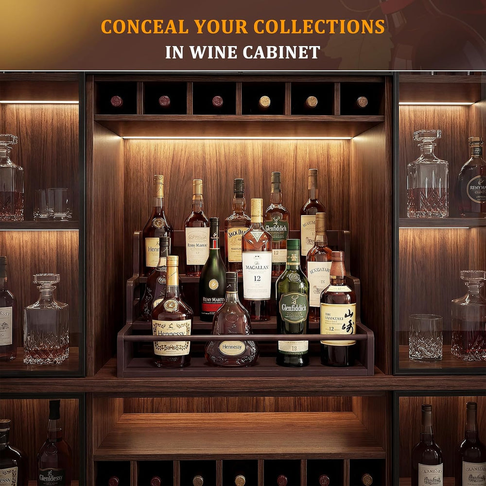 Bamboo Liquor Bottle Display Shelf, 3 Tier Coffee Syrup Rack Organizer, Count...