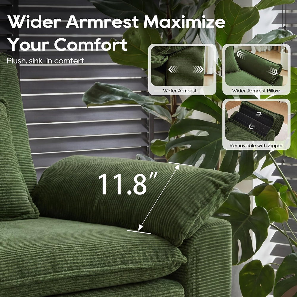 URRED Oversized Modular Sectional Sofa，Solid Green：122" U Shaped | Moder...