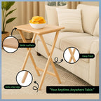 2-Piece Solid Wood TV Tray Table Set | Foldable Snack & Laptop Desk | Portable Folding Dinner Side Table | Space Saving | Natural Finish