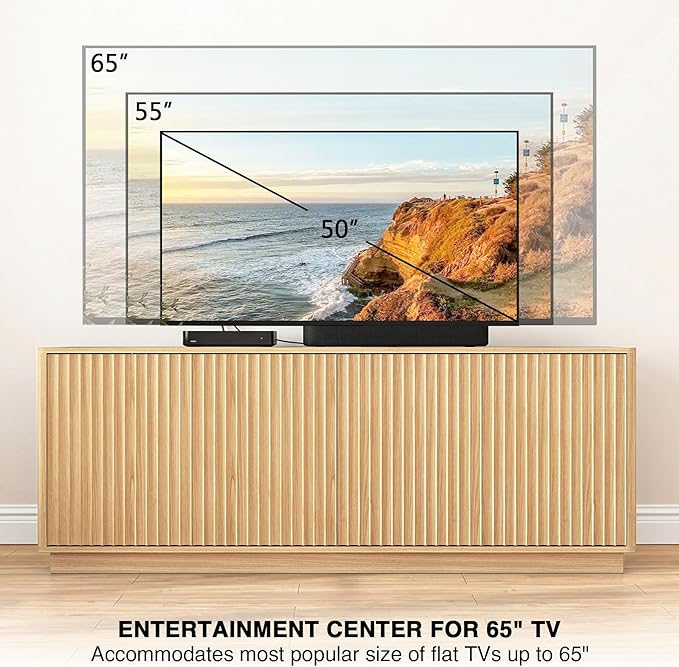 63'' Fluted TV Stand for TVs up to 75'', Modern Long Media Console with Storage Cabinets & Adjustable Shelves, Entertainment Center for Living Room Bedroom (Oak)