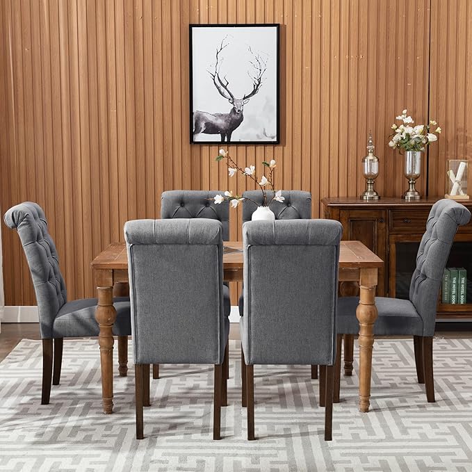 COLAMY Button Tufted Dining Chairs Set of 4, Parsons Upholstered Fabric Dinin...