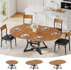 Itaar Round Extendable Dining Table Set for 4-6 People, 5-Piece Kitchen Table Set with 4 Cushion Chairs, Dining Room Table for 6 with MDF Board & Metal Frame for Small Space, Easy Clean, Brown