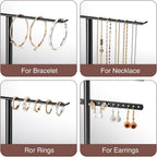 pickpiff Jewelry Stand Organizer, 12.5" Tall Sturdy Metal, 3-Tier Jewelry Holder for Necklace, Earring, Bracelet, Ring, Hanger for Display and Storage, Aesthetic Room Decor, Black