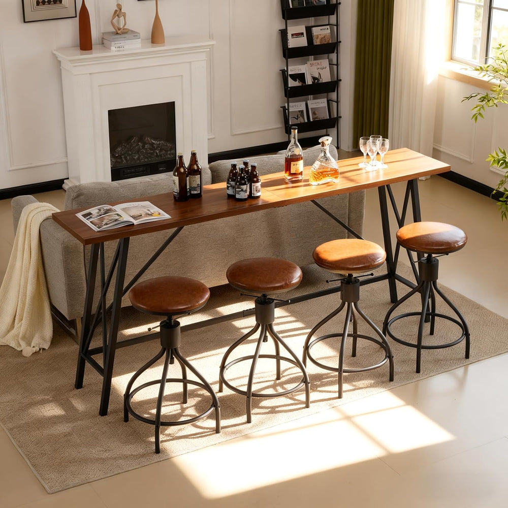 Karl home 83.8" Bar Table and Chairs Set, Sofa Table with 4 PU Stools, H...