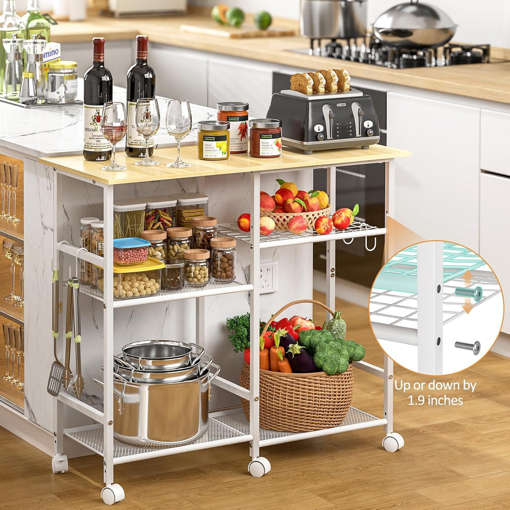 ThreeHio Kitchen Island cart with Storage, Mobile Kitchen Cart with 4 Hooks a...