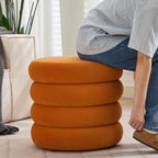 ONEVOG Round Storage Ottoman, 20" Small Ottomans Table with Removable Lid, Velvet Fabric Soft Footrest Stool for Couch, Upholstered Stuffed Circle Seat for Living Room/Bedroom/Dorm/Vanity, Orange
