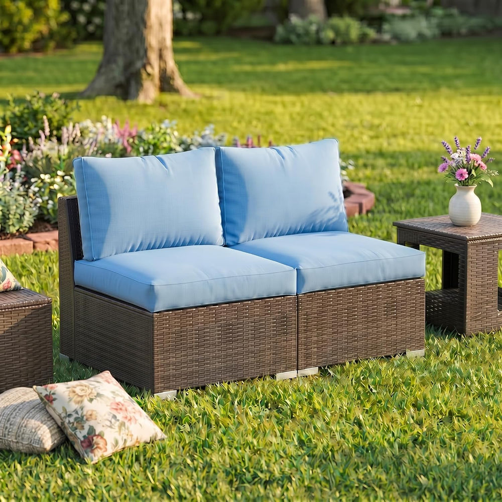 Wisteria Lane Outdoor Sofa, 2 Pieces Wicker Patio Furniture Set with Washable...