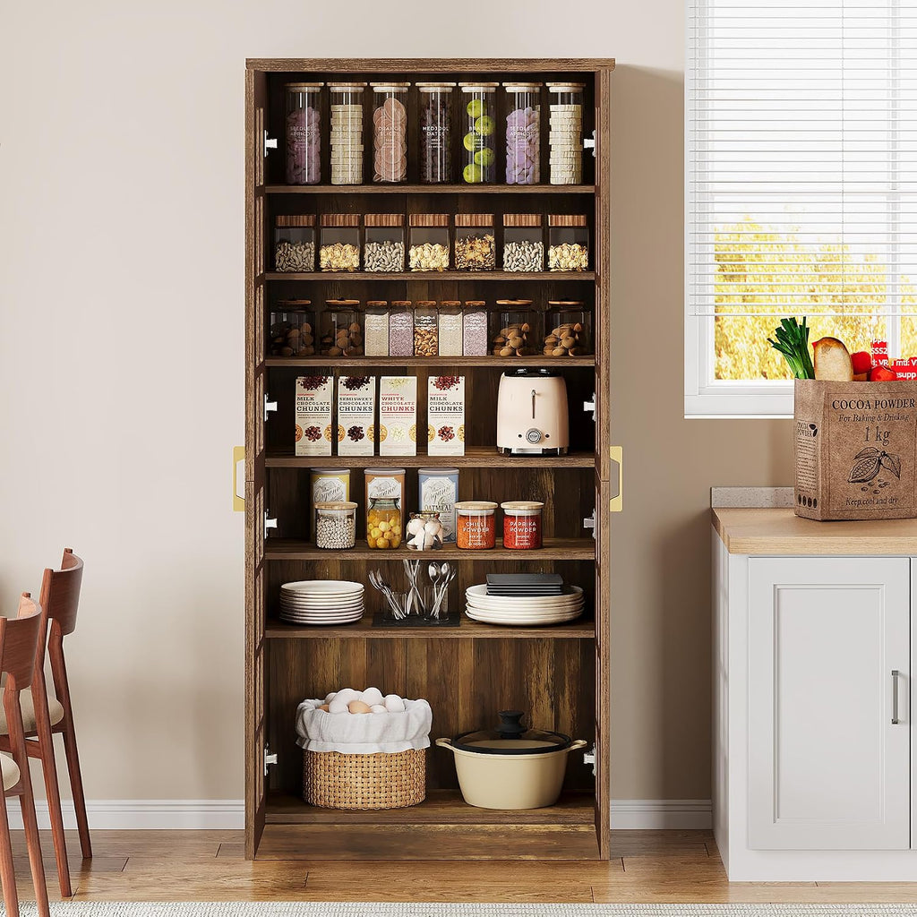 Tribesigns 71" Tall Kitchen Pantry Cabinet with Doors and Adjustable Shelves, Modern Rustic Storage Cabinet Wooden Cabinet for Kitchen, Dining Room, Rustic Brown