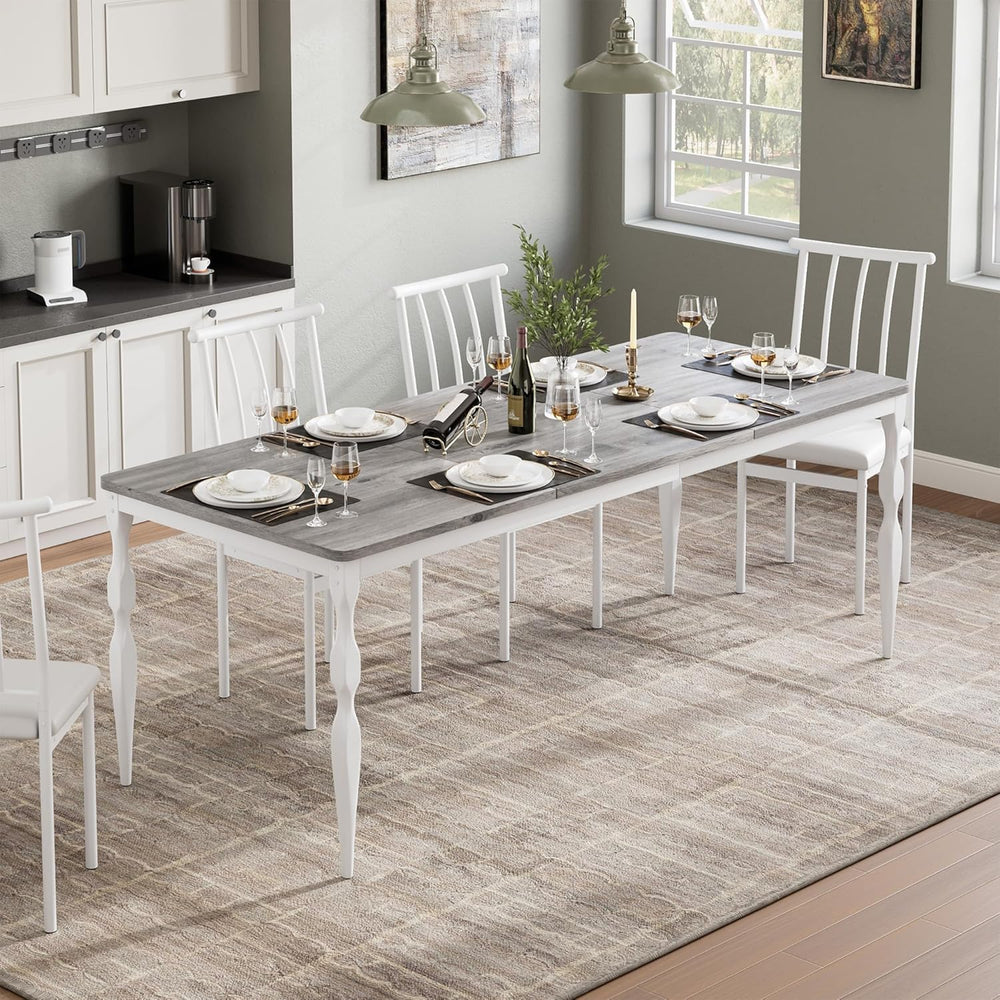 IDEALHOUSE 78 Inch Farmhouse Dining Table for 6-8 People, Rectangular Wood Ki...