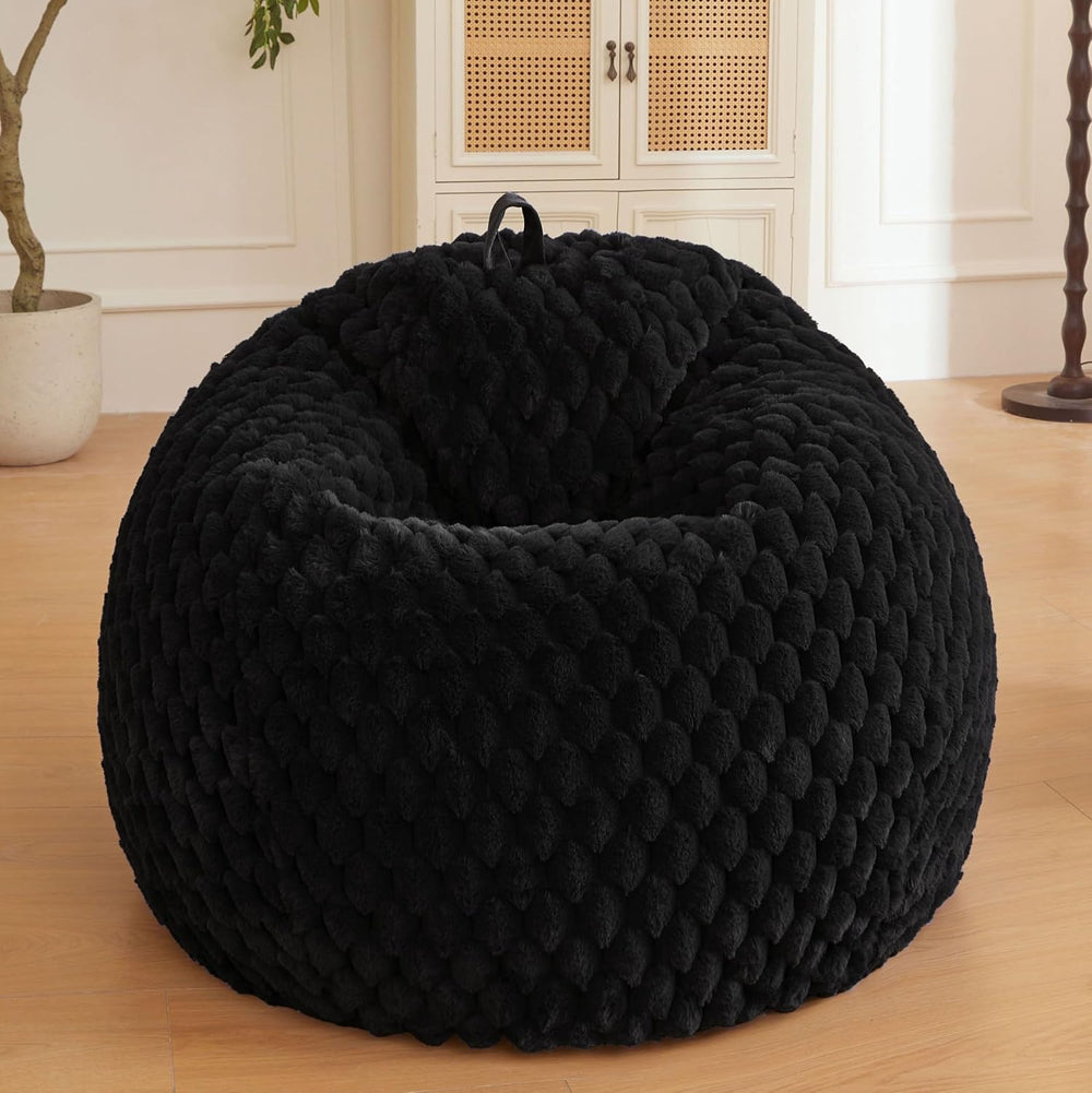 XeGe Luxury Bubble Fluffy Faux Rabbit Fur Bean Bag Cover(No Filler), Black | ...