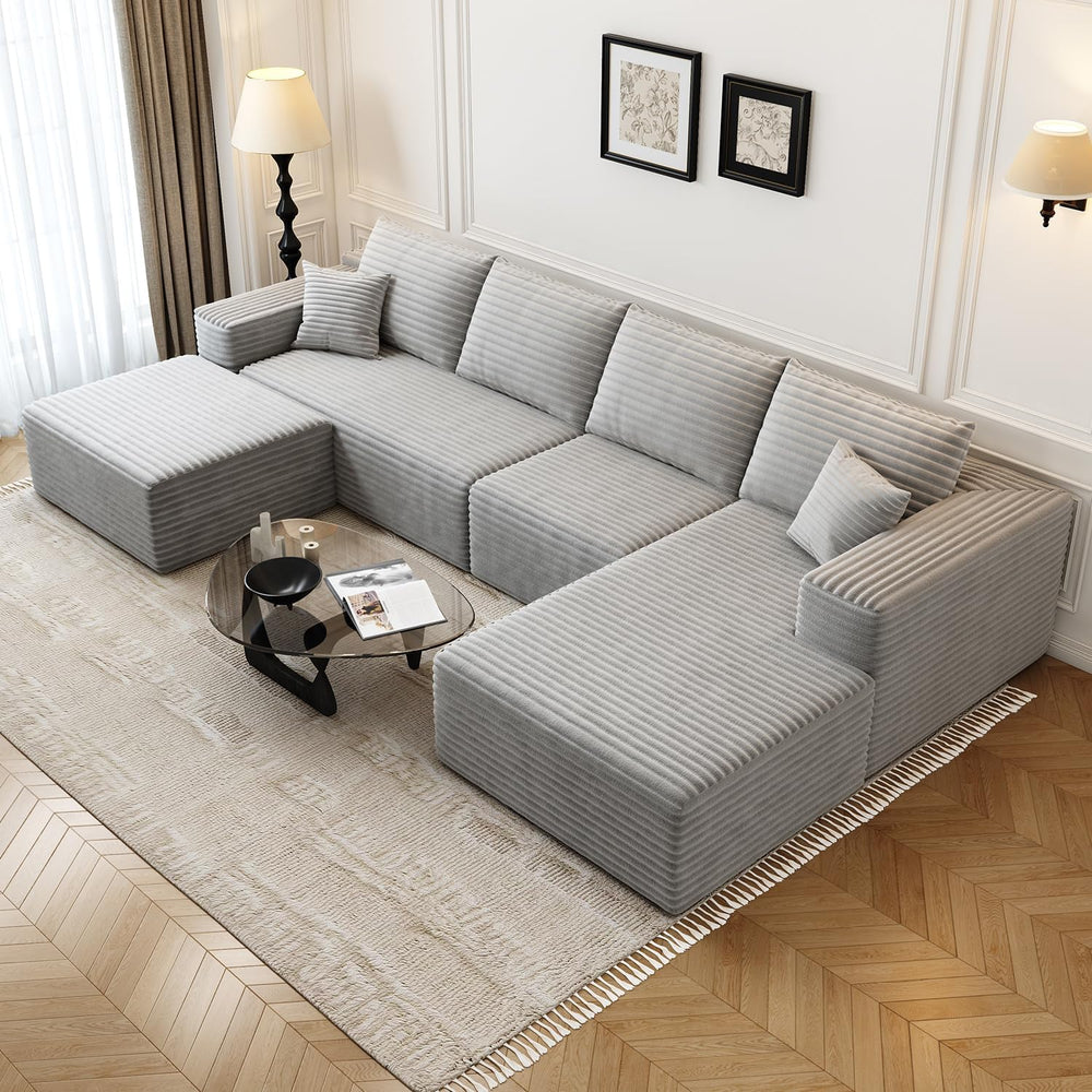 135.4" Cloud Modular Sectional Couch with 1 Ottoman,Modern Minimalist Up...