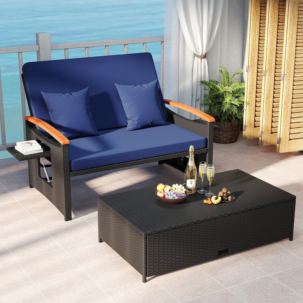 Tangkula Patio Rattan Daybed with 4-Level Adjustable Backrest, Outdoor Wicker...