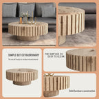 Round Wood Coffee Table for Living Room Modern Rustic Fluted Solid Wood Coffee Table Pedestal Center Table Circle Tea Tables for Apartment Easy Assembly(31.5''Oak Natural)