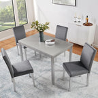 KEIKI 5-Piece Standard Height Dining Table Set with Rectangular Table and 4 Upholstered Chair, for 4 Person, Crystal Decoration Wooden Table Set, Easy Assembly, for Kitchen, Dining Room, Silver Grey