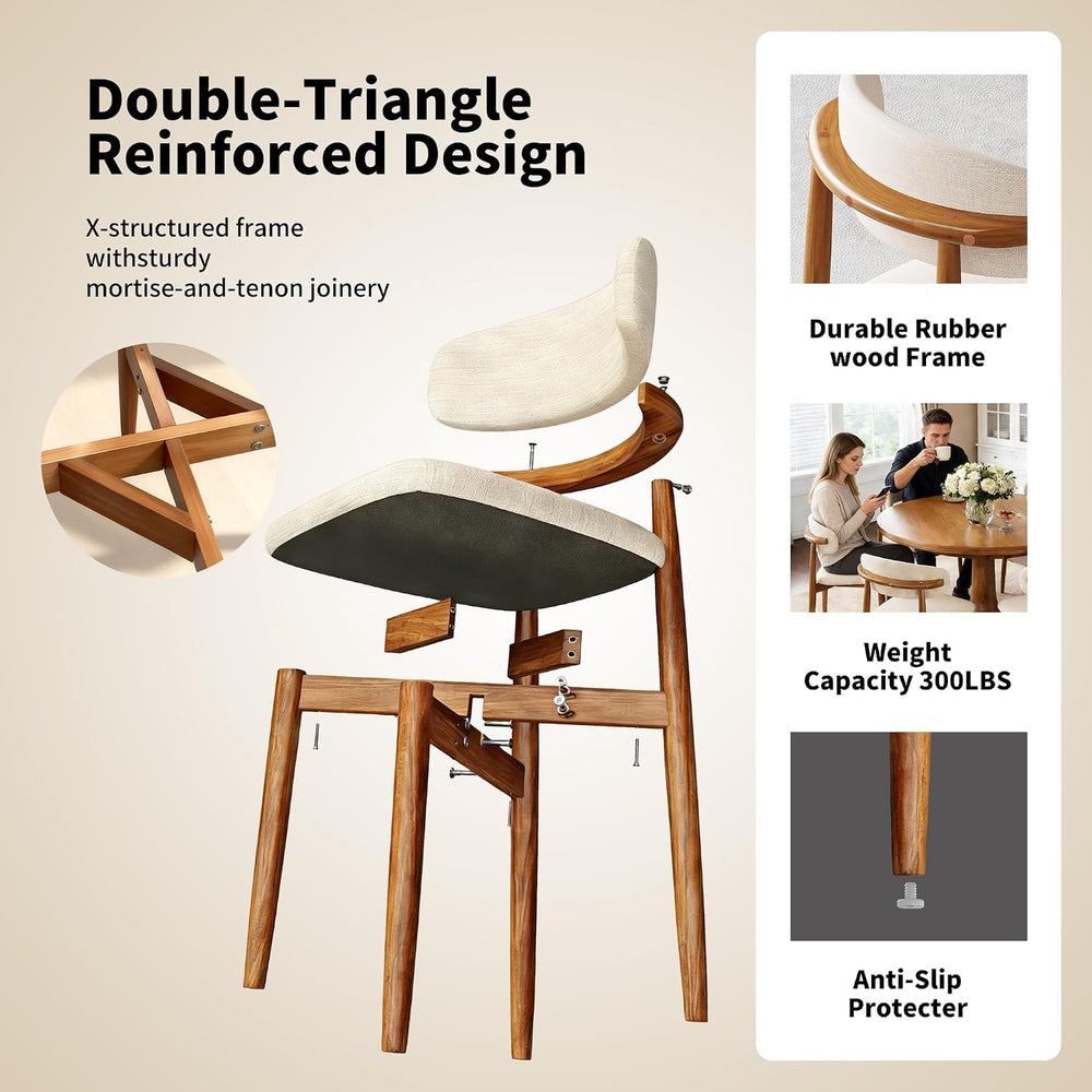 Wooden Dining Chairs Set of 4 Mid Century Modern Upholstered Farmhouse Dining...