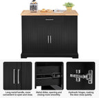 Yaheetech Kitchen Island on Hidden Wheels, Rolling Kitchen Cart with Thicker Rubberwood Top & 3 Drawers & Open Shelves, Storage Cabinet with Adjustable Shelves for Dining Room, 46″L × 22″W, Black | Mobile Kitchen Island with Storage on Wheels with