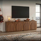 Yechen Fluted Walnut TV Stand with Arched Reeded Design Doors, Modern Entertainment Center with Storage for Up to 98", TV Media Console, TV Cabinet for Living Room, Bedroom(2 PCS)