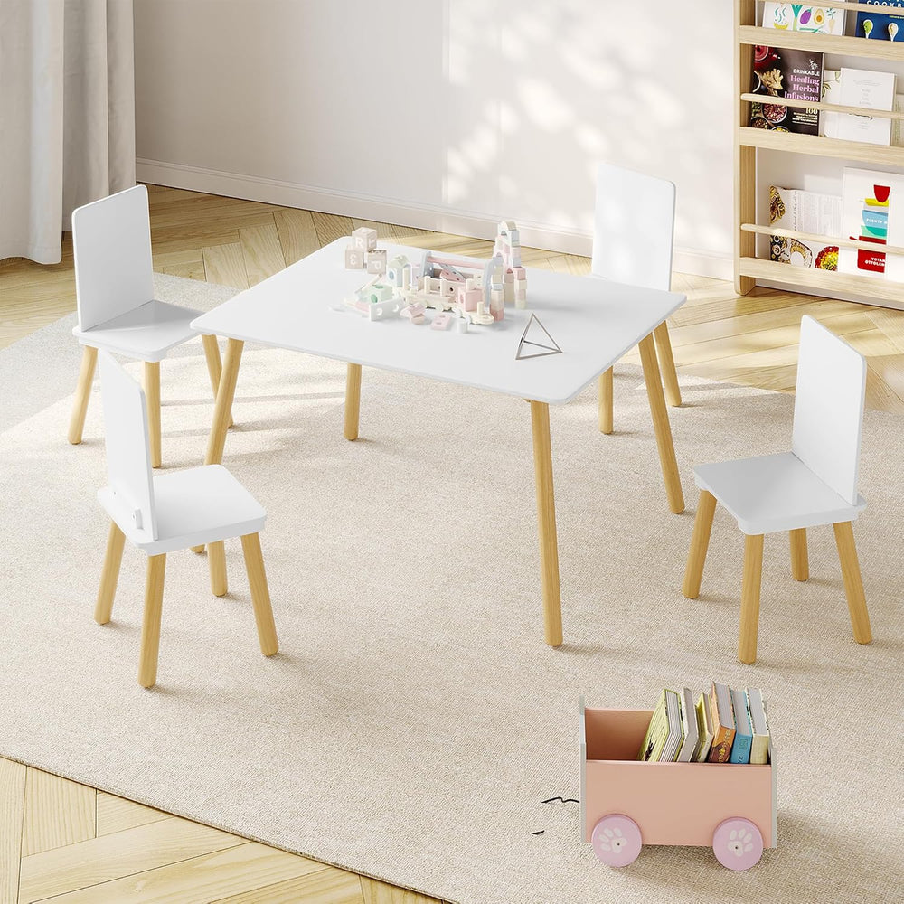 Table & 4 Chairs Set is for Boys Girls, 5-Piece Wooden Activity Table Set...