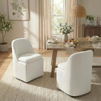 Upholstered Dining Chairs with Casters, Washable Cover Modern Dining Room Chairs with Thick Cushion & Sturdy Metal Frame for Kitchen, Living Room, Dressing Room, Linen Fabric, Set of 1