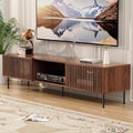 HOMMPA 70 Inch TV Stand for TVs Up to 80'', Mid Century TV Stand with Slatted Door Design, Modern Media Console with Storage Cabinet & Drawer, Entertainment Center for Livingroom, Walnut