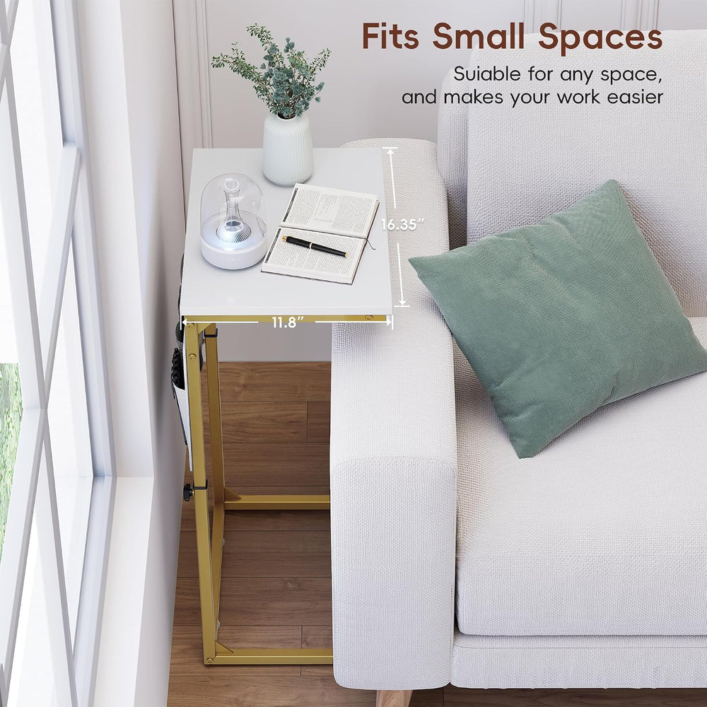 Vagusicc C Shaped End Table, 33'' Tall Side Table for Couch, Adjustab...