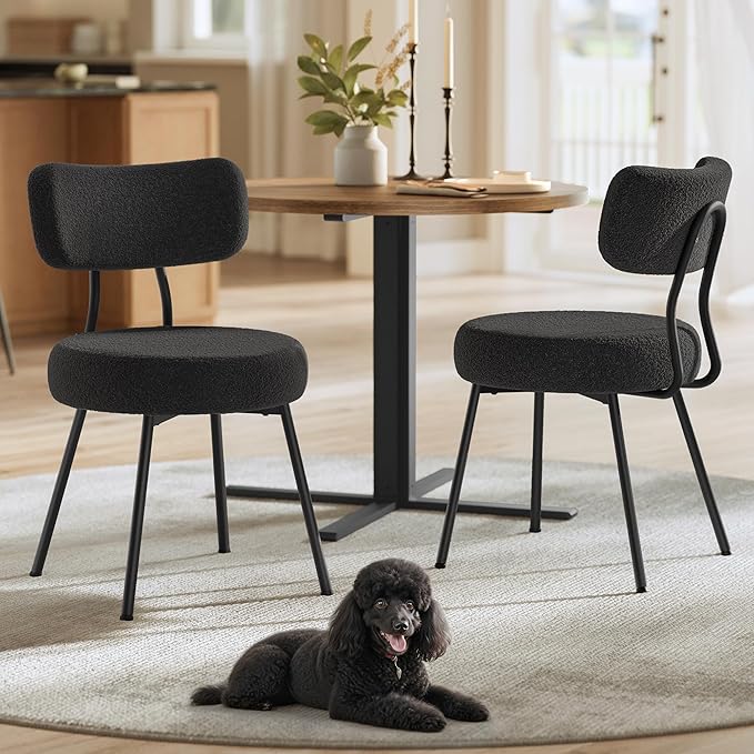 VASAGLE Boucle Dining Chairs Set of 2, Upholstered Kitchen Dining Room Chairs...