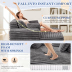 Oversized Chaise Lounge Indoor, Modern Plush Faux Fur Fabric Deep Seat Boneless Memory Foam Sleeper Chaise Lounge Sofa Chair with Pillows for Living Room Bedroom Studio, No Assembly Couch, Grey