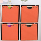 HOONEX Large Collapsible Storage Bins, Linen Fabric, Pack of 2, Storage Baskets with Wooden Carry Handles and Sturdy Heavy Cardboard, for Home, Office, Car, Nursery, Orange