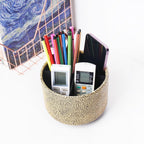 lizimandu Round Leather Art Supply Organizer,Remote Control Holder,360 Degree Spinning,Multi-Functional Pencil Holder,4 Compartments Desktop Stationary Organizer(1-Yellow Black)